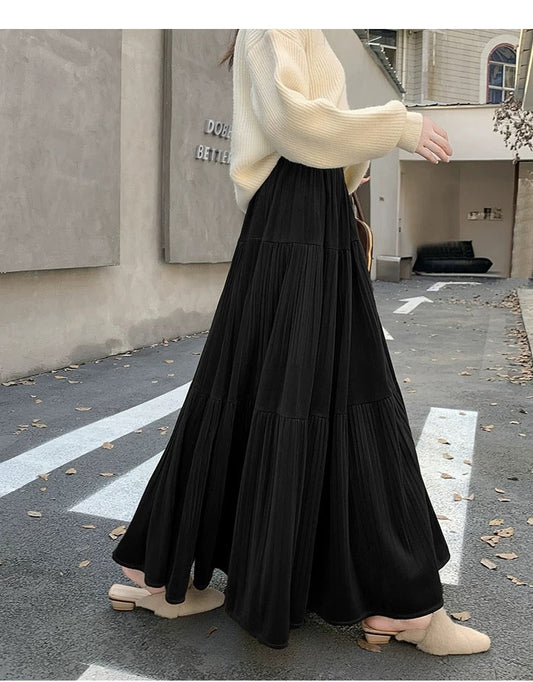 Pleated Flare Maxi Skirt