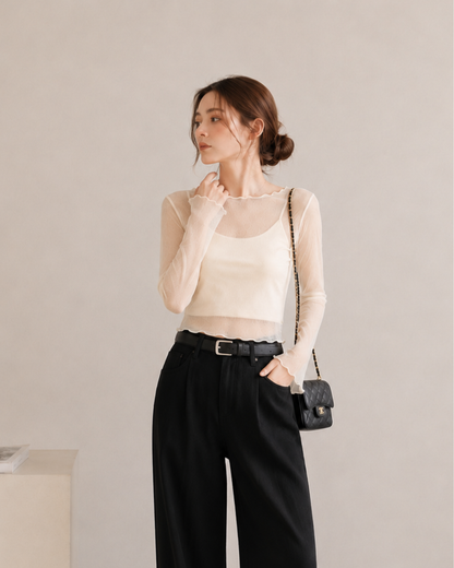 【Sheer Layered Long Sleeve Top Set】
