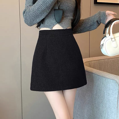 Wool-Like High-Waist A-Line Mini Skirt【Gray M 最短発送】