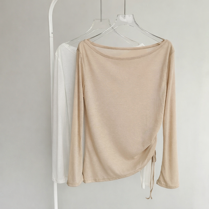 Sheer Draped Side-Drawstring Top
