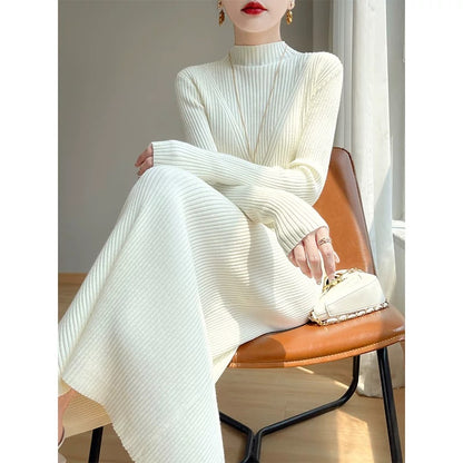 Ribbed Elegant Knit Long Dress