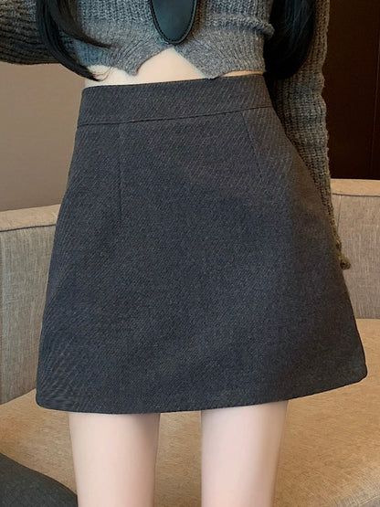Wool-Like High-Waist A-Line Mini Skirt【Gray M 最短発送】