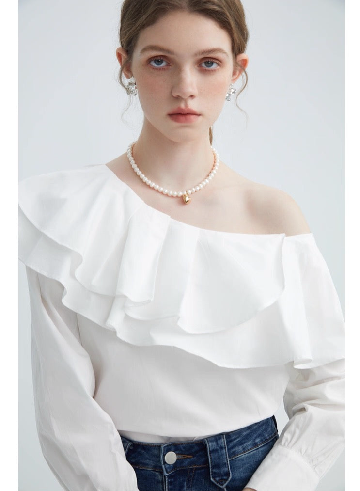 Frill Off-Shoulder Long Sleeve Blouse