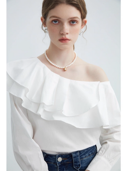 Frill Off-Shoulder Long Sleeve Blouse