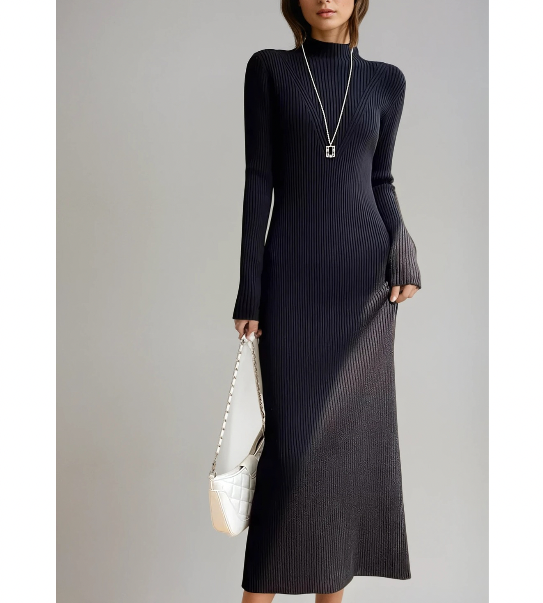 Ribbed Elegant Knit Long Dress