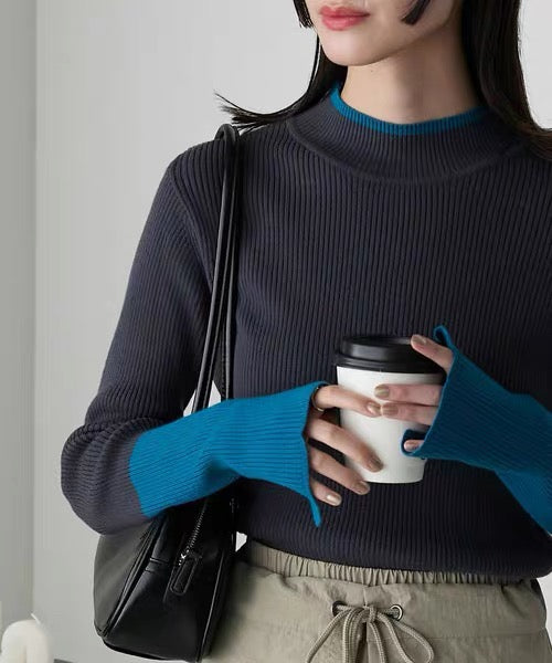 Contrast Cuff Rib Knit Top