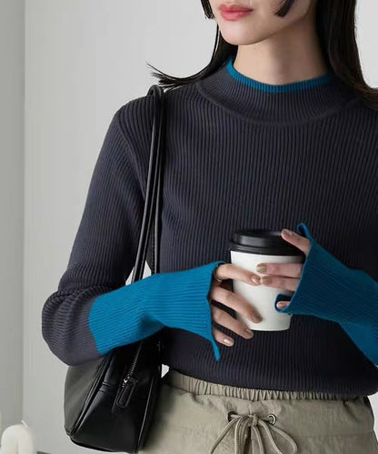 Contrast Cuff Rib Knit Top
