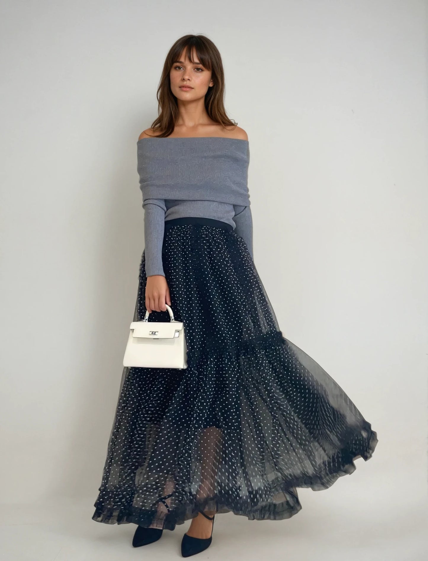 【Gray最短発送あり】Ribbed Off-Shoulder Pullover