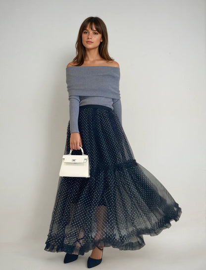 【Gray最短発送あり】Ribbed Off-Shoulder Pullover