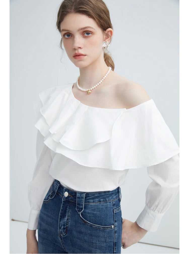 Frill Off-Shoulder Long Sleeve Blouse