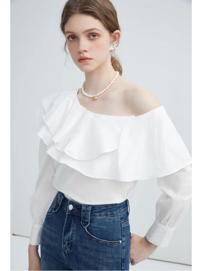 Frill Off-Shoulder Long Sleeve Blouse