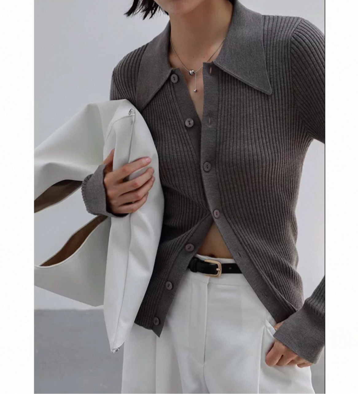 【グレイ、ブラックM即納】Premium Polo Knit Cardigan