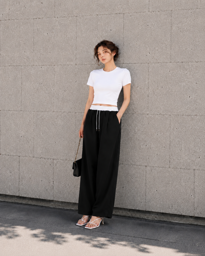 レイヤードウエスト ワイドパンツ
