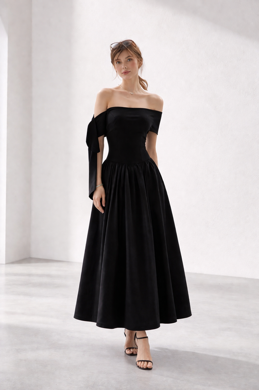 Noir Off-Shoulder Volume Dress