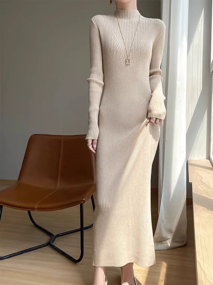 Ribbed Elegant Knit Long Dress