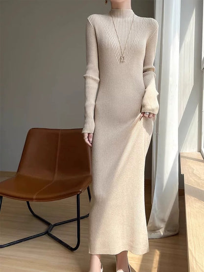 Ribbed Elegant Knit Long Dress