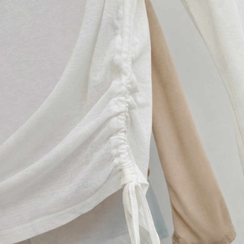 Sheer Draped Side-Drawstring Top