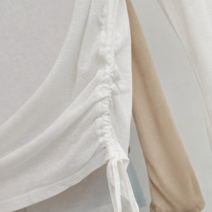 Sheer Draped Side-Drawstring Top