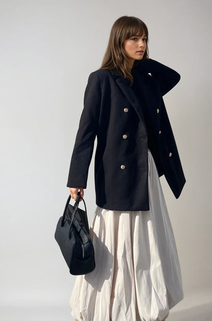 Quilted Golden Button Tailored Coat