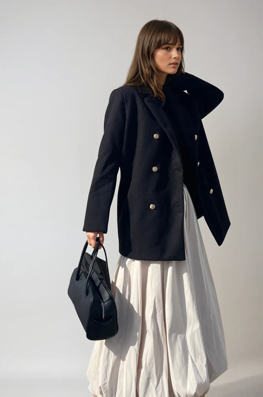 Quilted Golden Button Tailored Coat