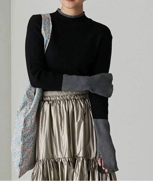 Contrast Cuff Rib Knit Top