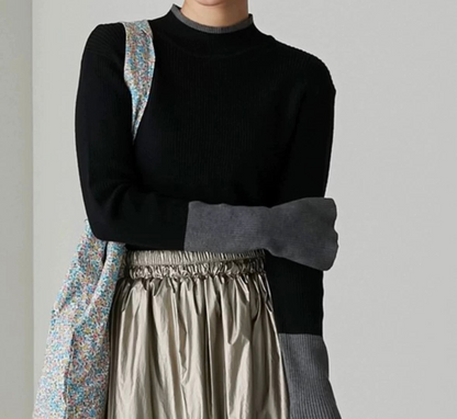 Contrast Cuff Rib Knit Top