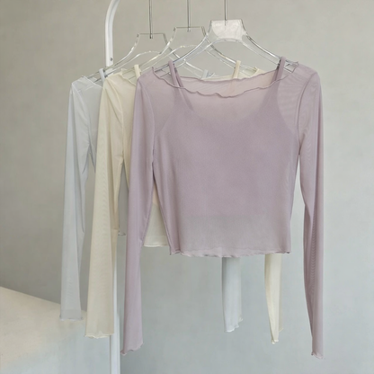 【Sheer Layered Long Sleeve Top Set】