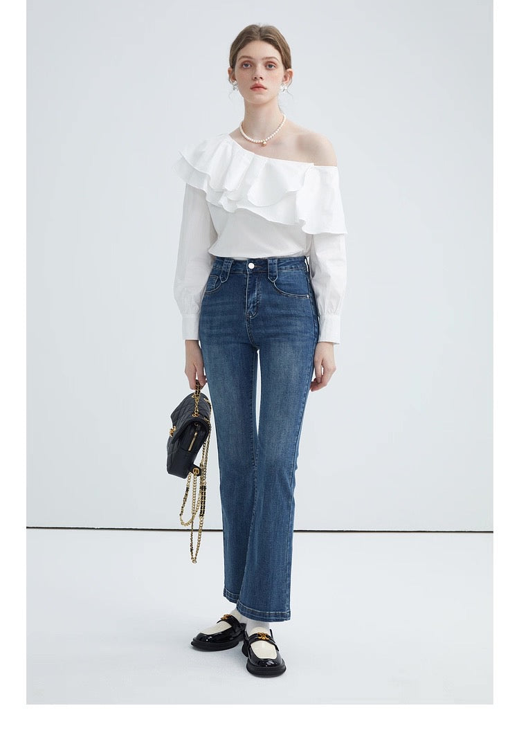 Frill Off-Shoulder Long Sleeve Blouse