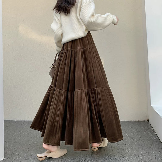 Pleated Flare Maxi Skirt