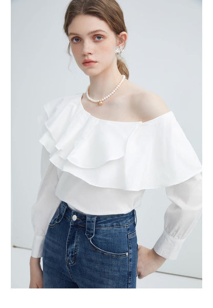 Frill Off-Shoulder Long Sleeve Blouse
