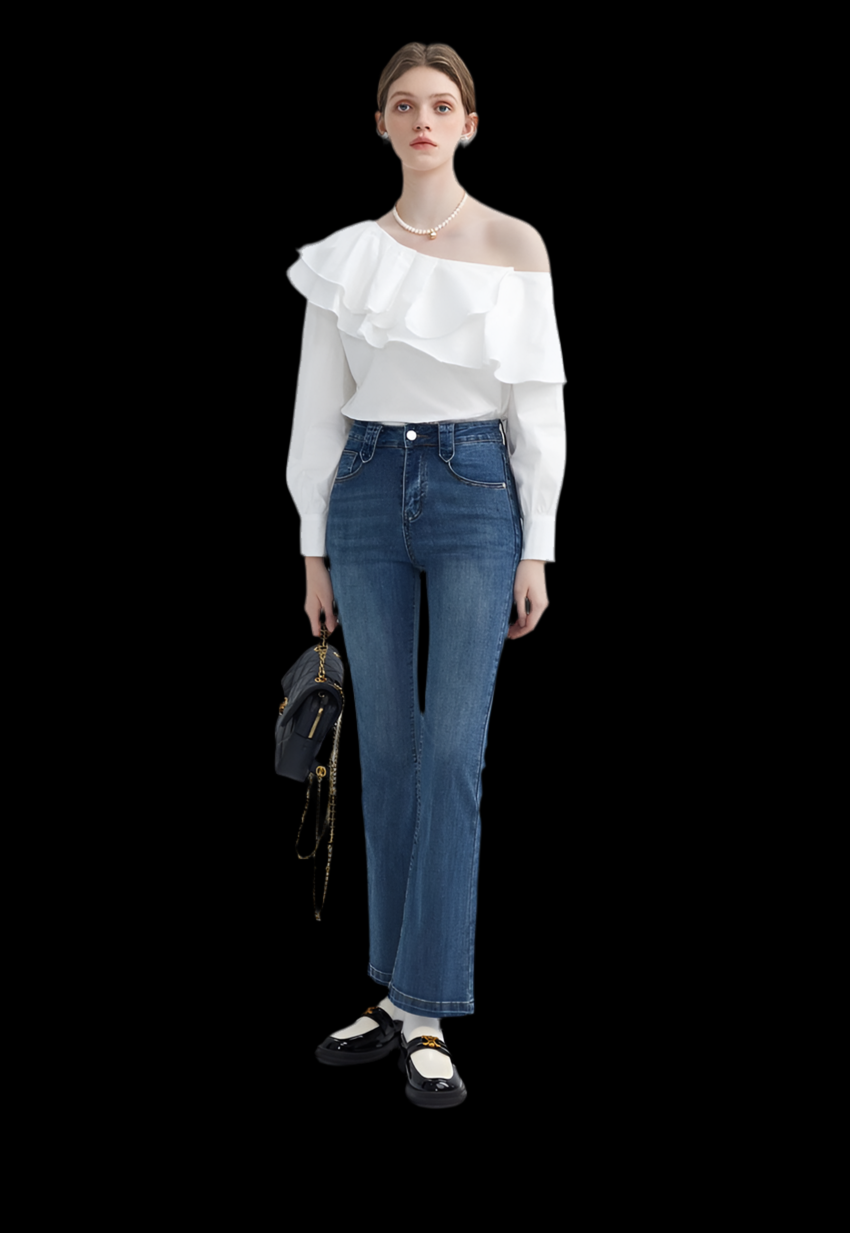 Frill Off-Shoulder Long Sleeve Blouse