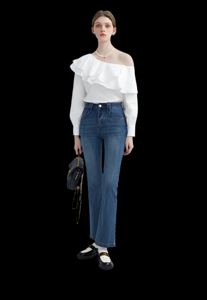 Frill Off-Shoulder Long Sleeve Blouse