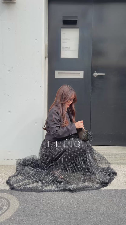 【Elegant Dot Tulle Layered Long Skirt】